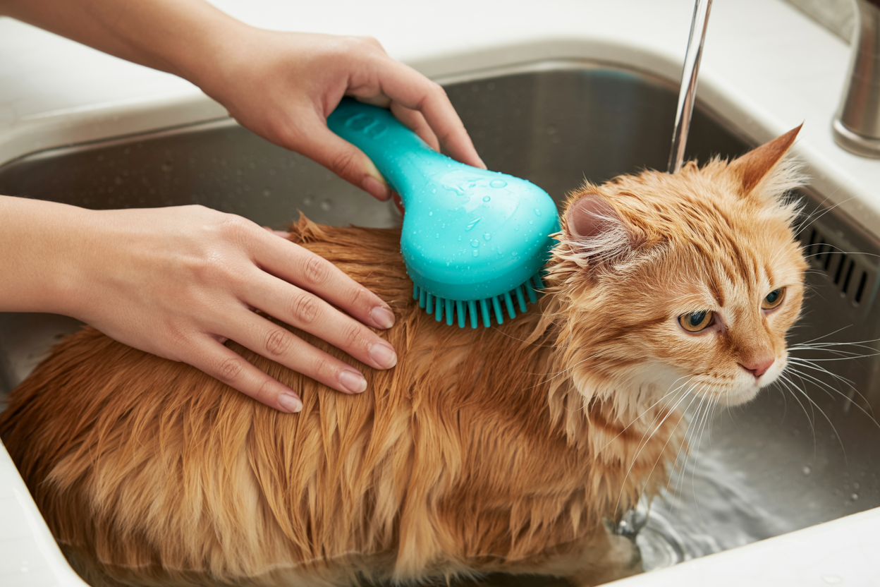 Cat enjoying grooming session